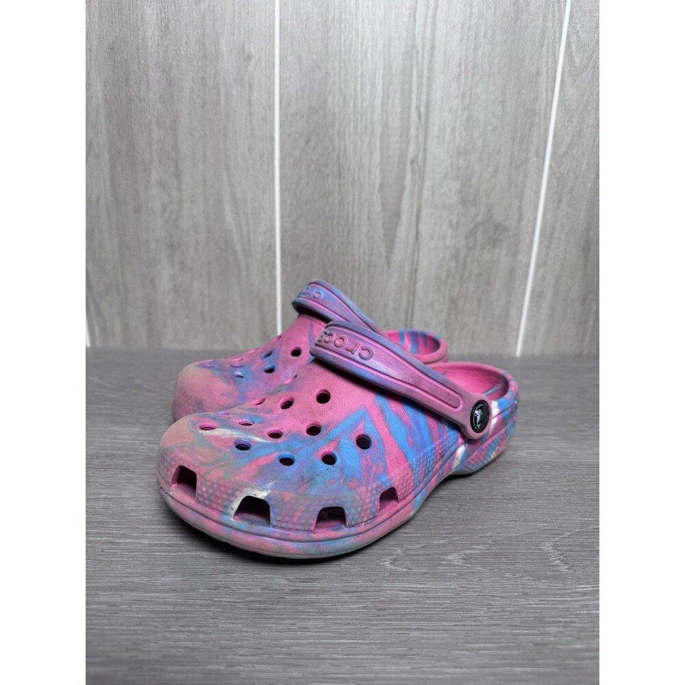 Crocs Girls Classic Clogs Pink Blue Purple Tie Dye Marbled Slip On Sandals Shoes